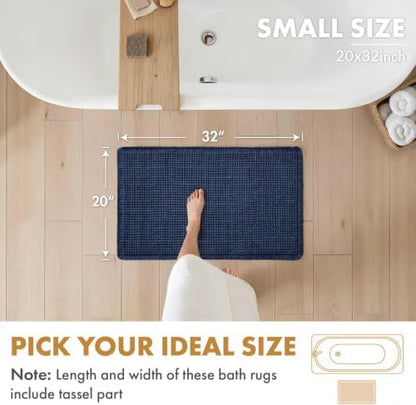 MIULEE Set of 2 Waffle Bathroom Rugs Boho Bath Mat Navy Blue 20x32 Inch