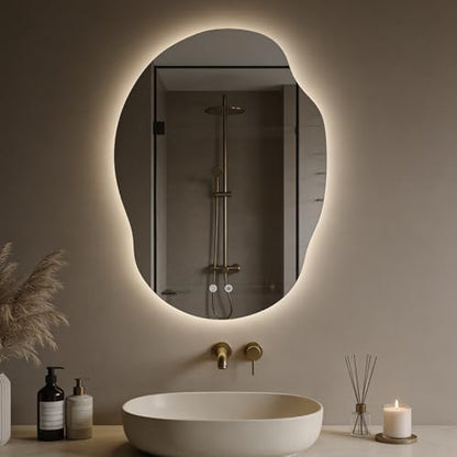 WallBeyond LED Bathroom Mirror with Lights, Asymmetrical Irregular Backlit Vanity Mirror, 35" H x25 W, Anti-Fog, Dimmable 3 Color Temp, Memory, Hardwired Mount, Horizontal/Vertical