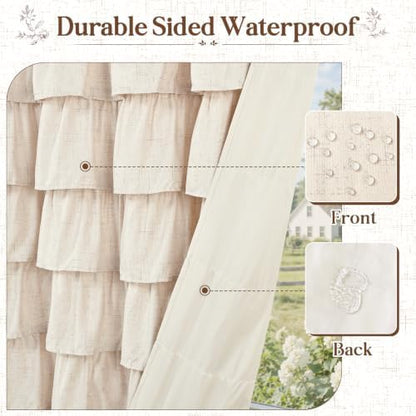 Farmhouse Shower Curtains for Bathroom, Ruffle Shower Curtain, 72"Wx72"L