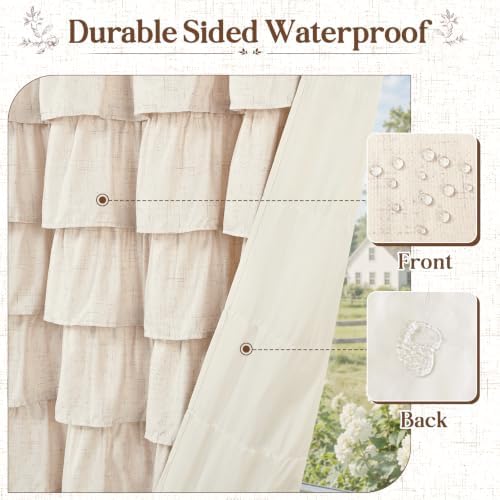 Extra Long Farmhouse Shower Curtains for Bathroom with Ruffle, 72"Wx90"L