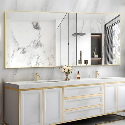 COFENY 36x72inch Bathroom Mirror, Gold Rectangle Mirror with Thin Metal Frame, Large Rectangular Wall Mirrors for Bathroom, Living Roomm, Hair Salon, Big Farmehouse Mirror Hang Horizontal/Vertical