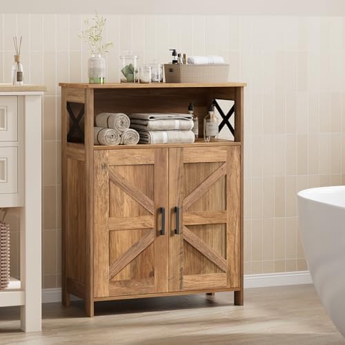 Homhedy Farmhouse Bathroom Storage Cabinet with Doors, Small Floor Cabinet