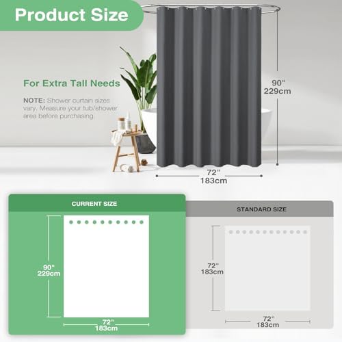 Dynamene Extra Long Waffle Shower Curtain 256GSM Fabric 72x90 Charcoal Grey