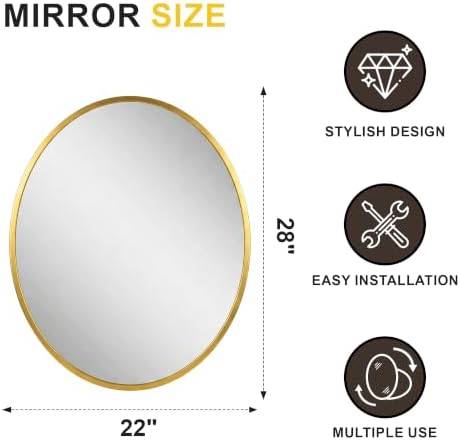Oval Bathroom Mirror for Wall, 22"x28" Gold Bathroom Vanity Mirror