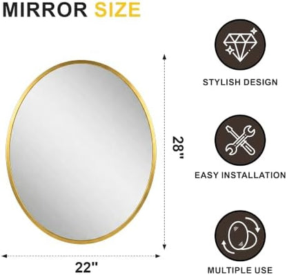 Oval Bathroom Mirror for Wall, 22"x28" Gold Bathroom Vanity Mirror