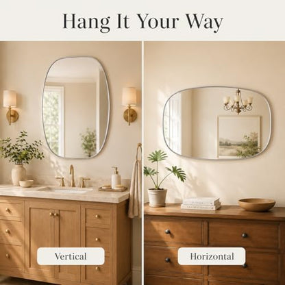 USHOWER Silver Oval Bathroom Mirrors 24x32 Inch