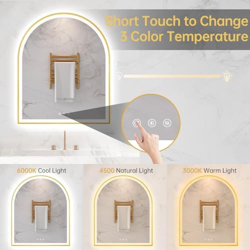 30"x36" Arched LED Lighted Bathroom Mirror with Lights