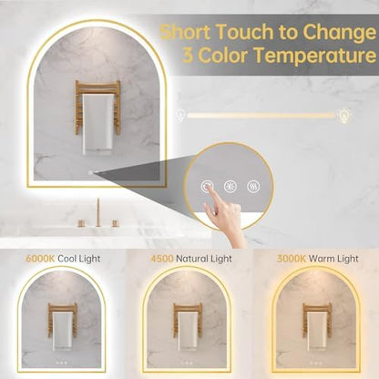 30"x36" Arched LED Lighted Bathroom Mirror with Lights
