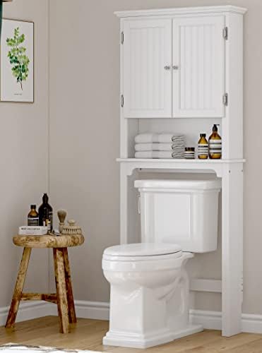 UTEX Over The Toilet Storage Cabinet, White Bathroom Organizer with Doors