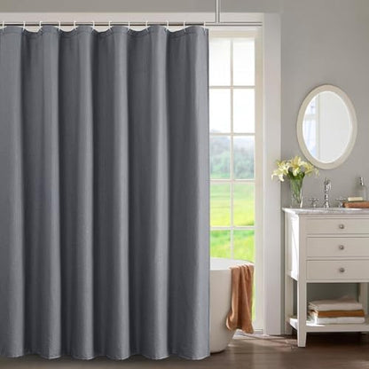 OWENIE Grey Shower Curtain for Bathroom 78 Inches Long, 3D Embossed Textured Fabric Farmhouse Shower Curtain Soft Cloth, Water Repellent, Machine Washable, Hotel Style, 72" W x 78" L, Grey