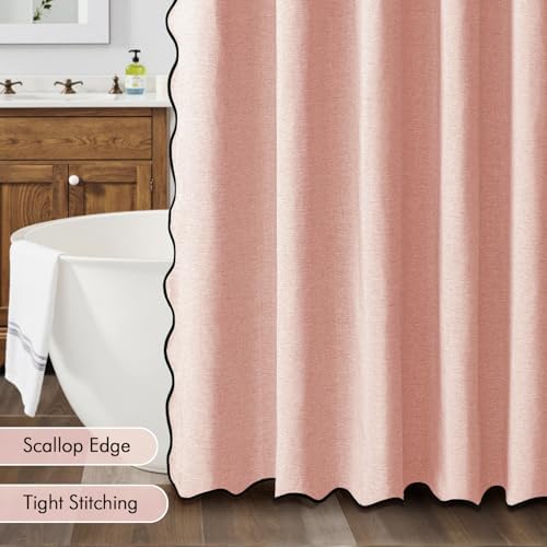 MIULEE Blush Pink Scalloped Linen Shower Curtain 72x72 Inches