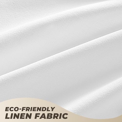 Linen Shower Curtain Boho White Shower Curtain with Tassels 72"W x 72"L