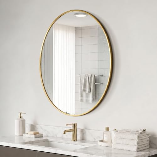 Oval Bathroom Mirror for Wall, 22"x28" Gold Bathroom Vanity Mirror