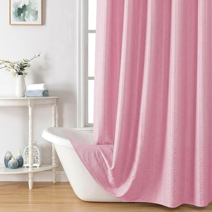 Aiyufeng Moga Bright Pink Shower Curtain 84 Inches Long, 3D Embossed Textured Fabric Shower Curtain for Bathroom - Soft Cloth & Hotel Spa Luxury, Machine Washable, 72X84