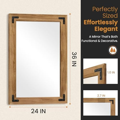 Wood Framed Bathroom Vanity Mirror for Wall, 24"x36" Farmhouse Mirror