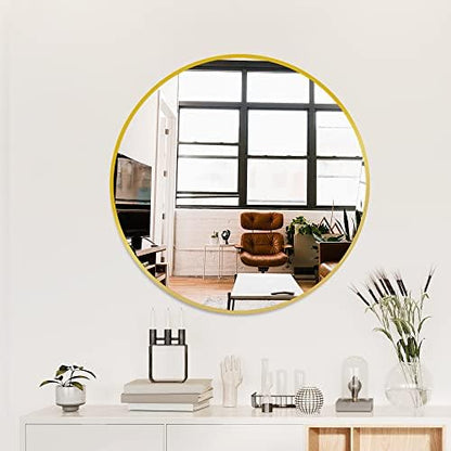 Delma 26 Inch Gold Round Circle Mirror for Bathroom Wall, Metal Frame
