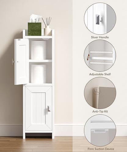 Akxomel Small Bathroom Cabinet Narrow Toilet Paper Organizer White