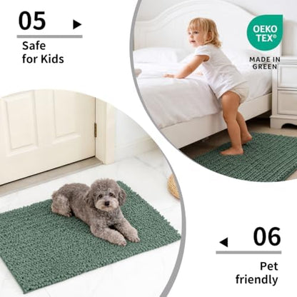 Disolla Sage Green Bath Mat 24x36 Inch - Luxury Chenille Bathroom Rug, Extra Soft Shaggy Plush Absorbent Mat, Non-Slip Washable Rug for Bathtub, Shower and Bedside