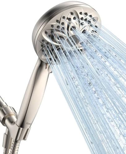 JDO Handheld Shower Head, 6 Spray Settings, Brushed Nickel Finish