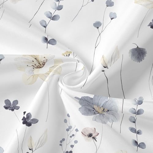 Gibelle Grey Beige Watercolor Floral Fabric Shower Curtain, 72x72