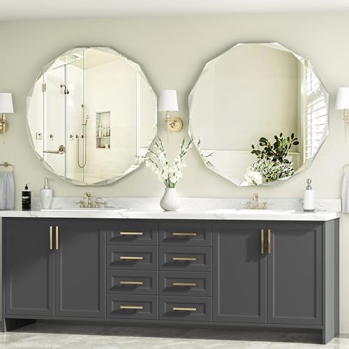 30x30 Inch Bathroom Mirrors for Over Sink, Round Frameless Mirrors for Wall