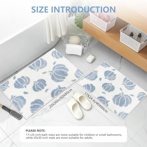 APROPHIC Blue Pumpkin Bath Mats, Fall Bathroom Decor, Non-Slip Microfiber Bath Rugs, Autumn Thanksgving Bathroom Rug for Shower, Tub, Sink, Decor, Machine Washable, 17x24 inch