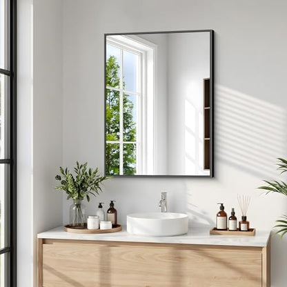 BONEWEI Bathroom Mirror,20x24 inch Wall Mirror for Bathroom Wall Mounted Black Rectangle Square Corner Mirrors,Black Bathroom Mirror for Living Room,Farmhouse,Bedroom Entryway,Horizontal/Vertical