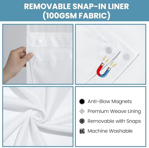 SORTTO No Hook Waffle Shower Curtain with Snap in Liner Set, 71x86, White