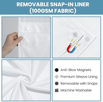 SORTTO No Hook Waffle Shower Curtain with Snap in Liner Set, 71x86, White