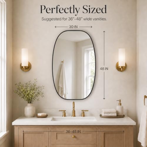 USHOWER Black Oval Bathroom Mirrors 30x48 Inch