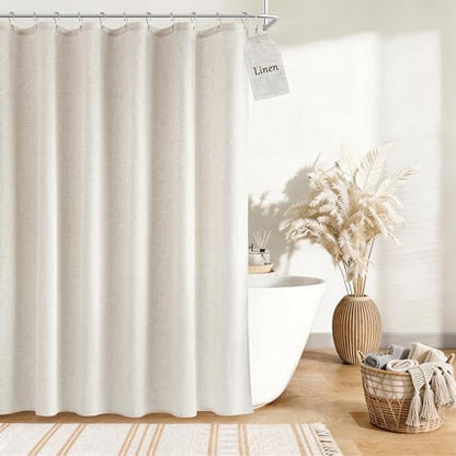 Nanspring Extra Long Linen Shower Curtain for Bathroom 88 Inch Cream Beige