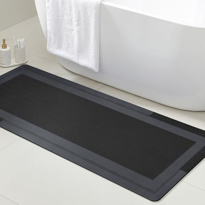 ACCUMTEK Non Slip Bath Mat, Thin Bathroom Rugs Fit Under Door, Quick Dry Bath Mats, Machine Washable Bath Rugs for Bathroom, Bathtub & Kitchen, Bathtub, Black/Bordered/59 x20