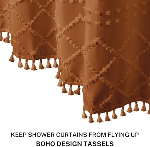 Siiluminisoy Burnt Orange Shower Curtain Vintage Shower Curtain Boho Textured Tufted Chevron Moody Shower Curtains for Bathroom 72" x 72"