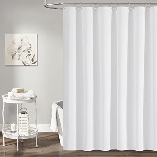 BTTN White Linen Textured Waterproof Thick Fabric Shower Curtain Set, 72x72