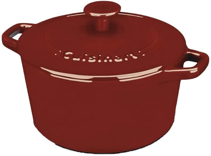 Cuisinart Chef's Classic Enameled Cast Iron Dutch Oven with Lid, Porcelain Enameled Interior, Oven Safe, Induction Compatible, 3-Quart, Round, Cardinal Red