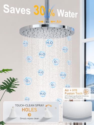Woindo Shower Faucet Set 10" Rain Shower Head/8'' Side Shower Head and 3 Setting Handheld Ceiling Mount 3 Push Button Diverter Complete Rainfall Round Shower System Included Valve Trim Kit