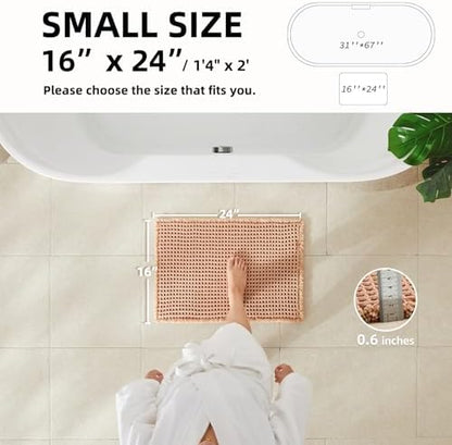 TYUU Waffle Bath Mat, Small Boho Bathroom Rugs Non Slip 24x16 Light Peach