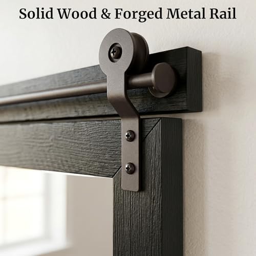 24"x36" Black Wood Grain Barn Door Vanity Mirror with Wood Header