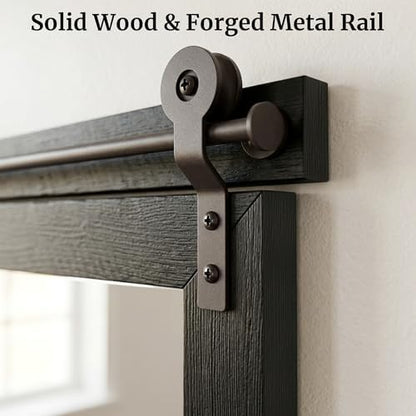 24"x36" Black Wood Grain Barn Door Vanity Mirror with Wood Header