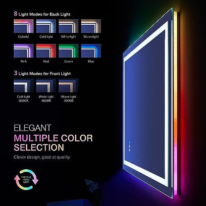 LOAAO 20"X28" RGB LED Bathroom Mirror with Lights, UL Listed