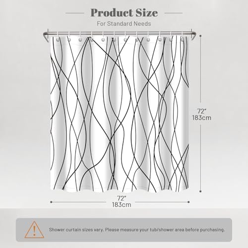 Striped Shower Curtain for Bathroom, White Black, 72" W x 72" L