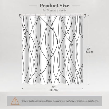 Striped Shower Curtain for Bathroom, White Black, 72" W x 72" L