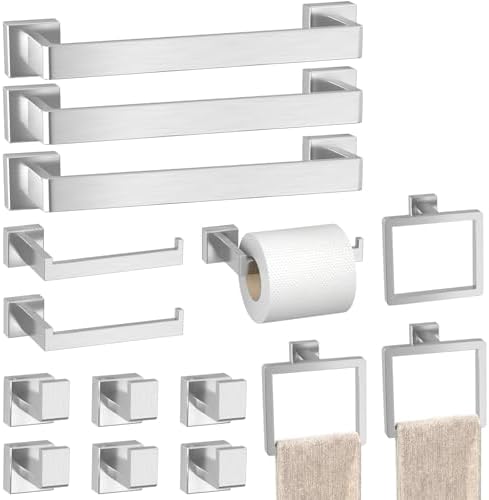15-Pieces Brushed Nickel Bathroom Accessories Set, 16 Inch Towel Bar Set