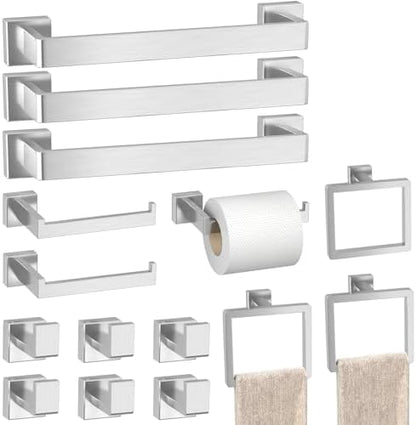 15-Pieces Brushed Nickel Bathroom Accessories Set, 16 Inch Towel Bar Set