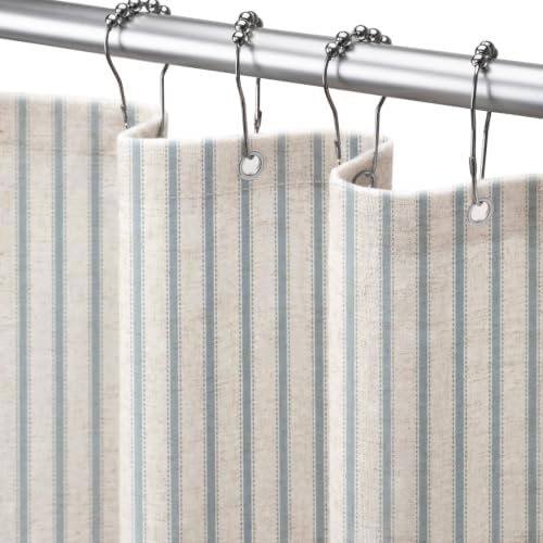 Farmhouse Striped Shower Curtain Heirloom Blue Vintage Linen Curtain 72X72