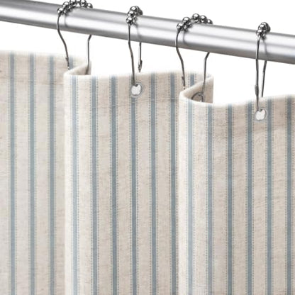 Farmhouse Striped Shower Curtain Heirloom Blue Vintage Linen Curtain 72X72