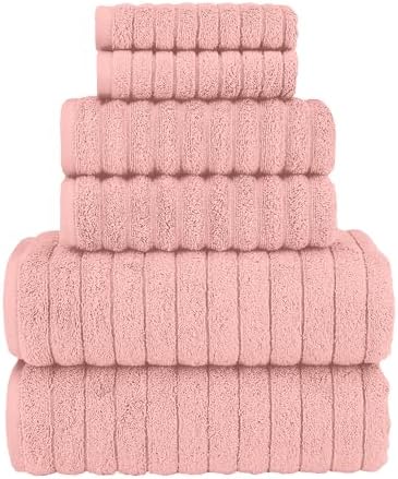 Elegant Comfort 100% Turkish Cotton Corduroy Ribbed Luxury Bath Towels 6-Piece Set, Premium Feel - Quick Dry, Highly Absorbent, Contains 2 Bath Towels, 2 Hand Towels, and 2 Washcloths, Dusty Rose