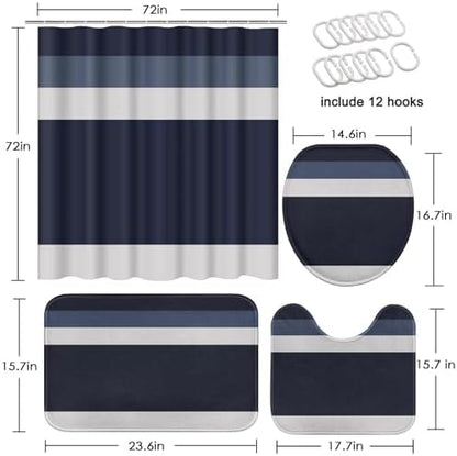 Bathroom Sets with Shower Curtain and Rugs 4 Pcs, Geometric