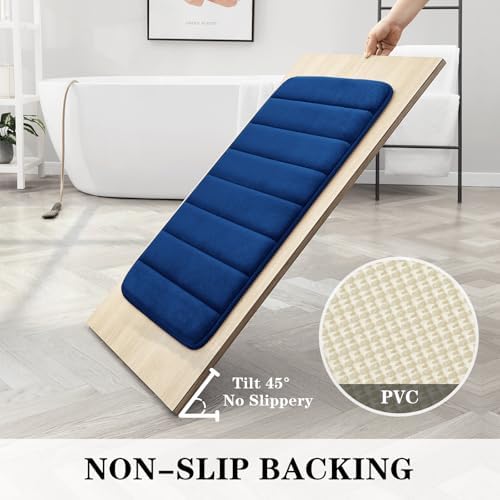 BYSURE Navy Blue Memory Foam Bath Mats Extra Long
