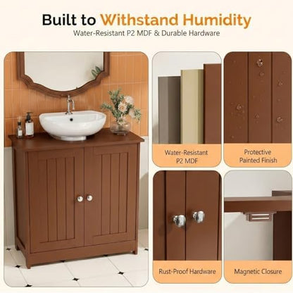 Bonnlo Pedestal Sink Storage Cabinet, 24" Espresso Under Sink Bathroom Storage Cabinet with 2 Doors and Adjustable Shelf, Traditional Bathroom Space Saver Organizer for Small Spaces, Water-Resistant
